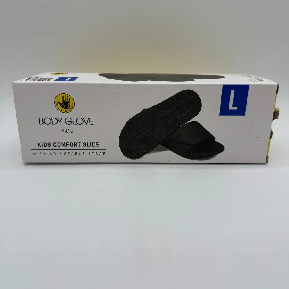 Body Glove Kids Comfort Slide Sandals Black Adjustable Strap Size L Kids 3/4
